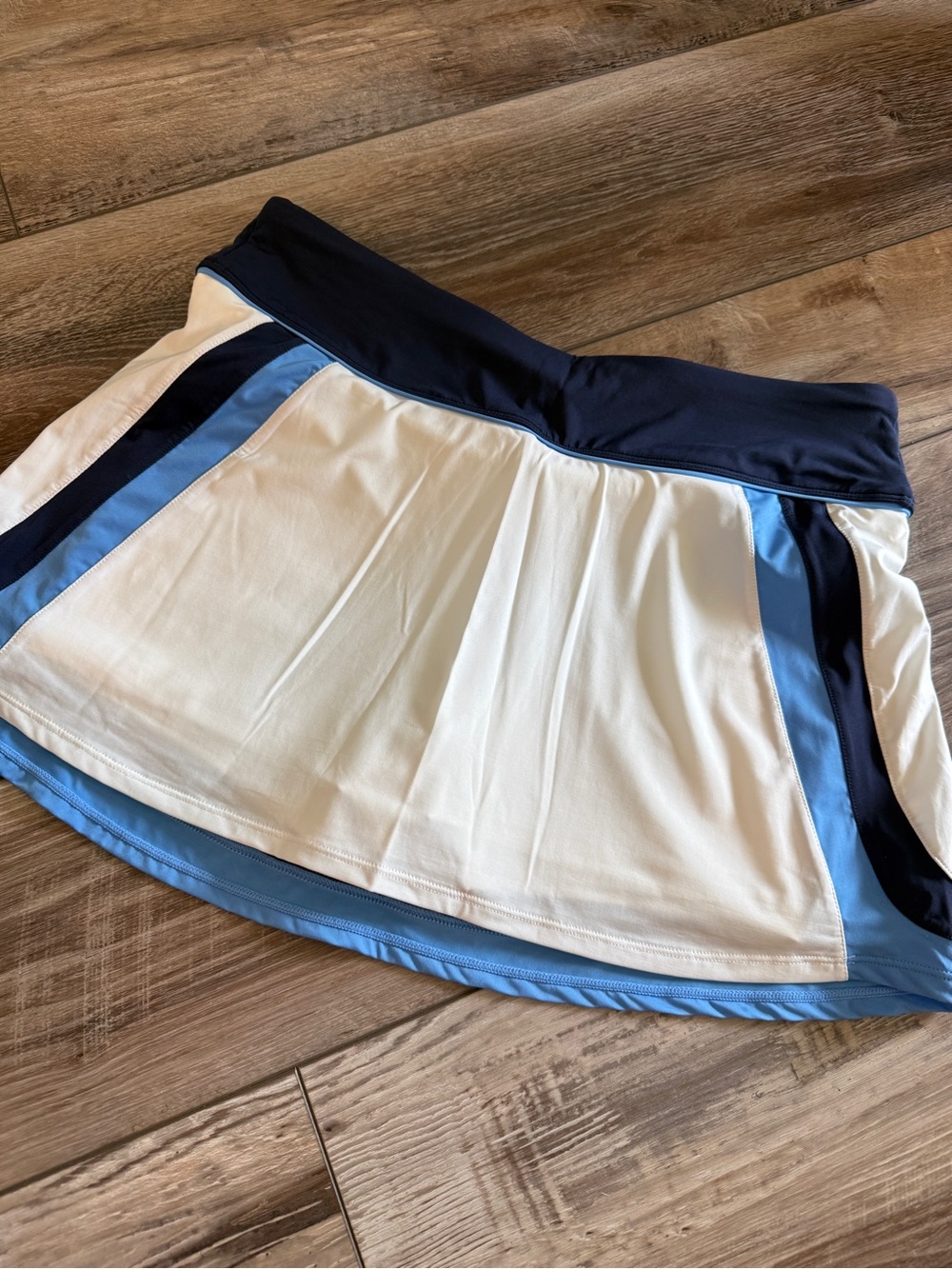 Fila White Pleated Skirt with Navy Waistband and Light Blue Trim